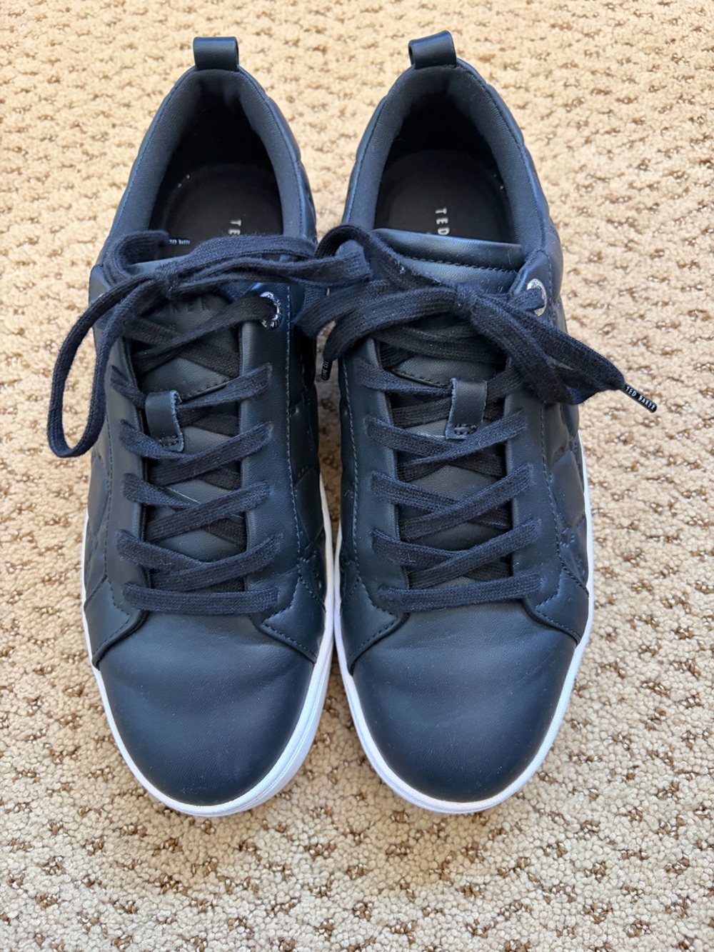 Ted Baker London Black Quilted Leather Low-Top Sneakers with White Platform